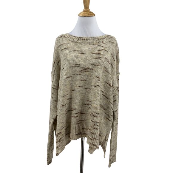Max Studio Sweater Womens L Large Oatmeal Melange Hi-Low Drop Shoulder Pullover - Picture 3 of 11